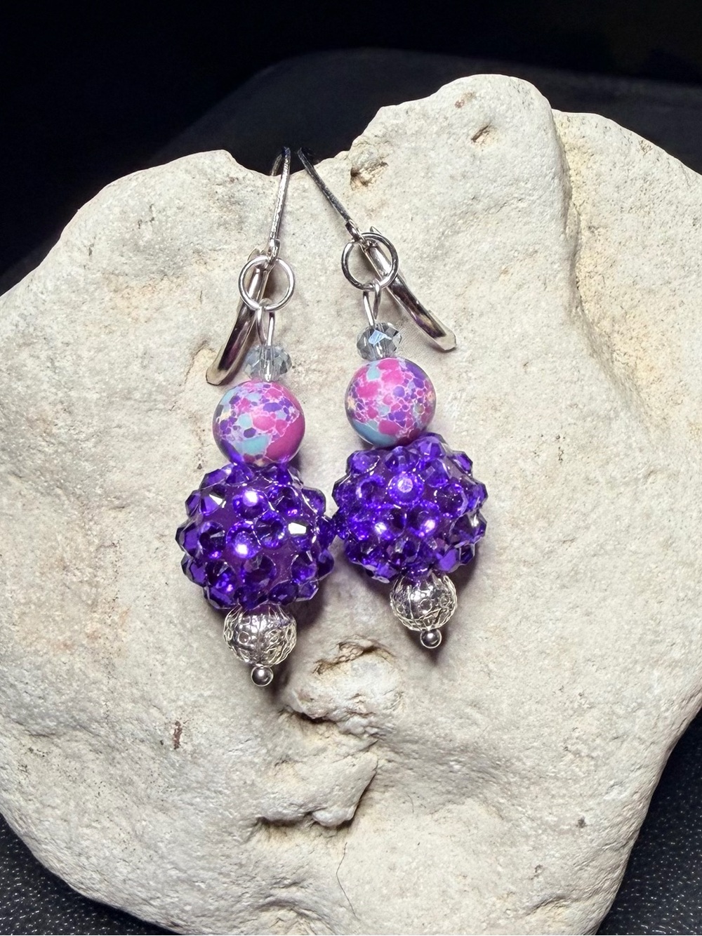 ✨Handmade✨ Purple Bead Drop Earrings with Pink Accent